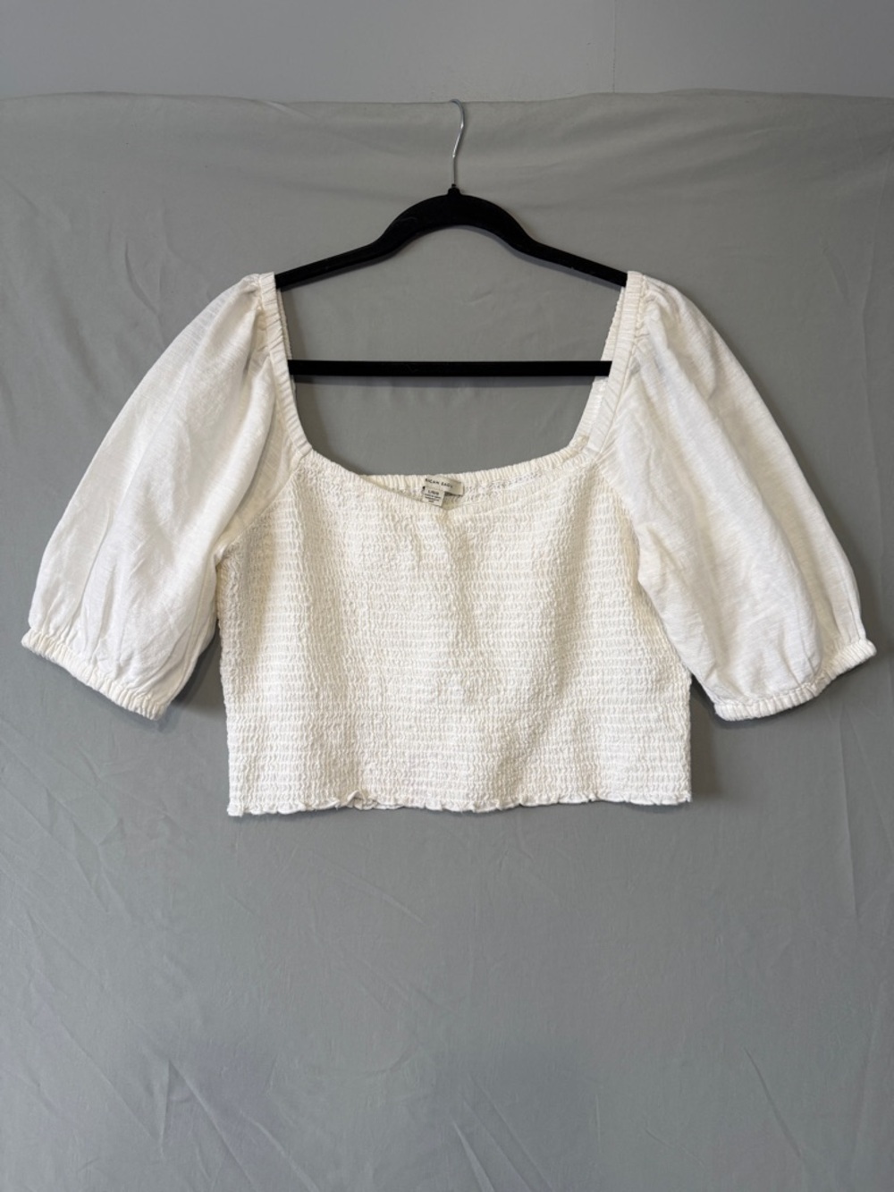 American Eagle Womens Boho Peasant Puff Sleeve Smocked Crop Top XL White Party